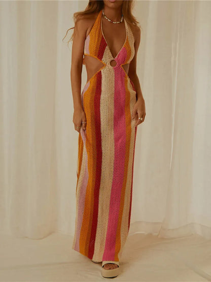 FashionSierra - Cutout Knitted Long Crochet Backless Spaghetti Strap Bodycon Maxi Dress