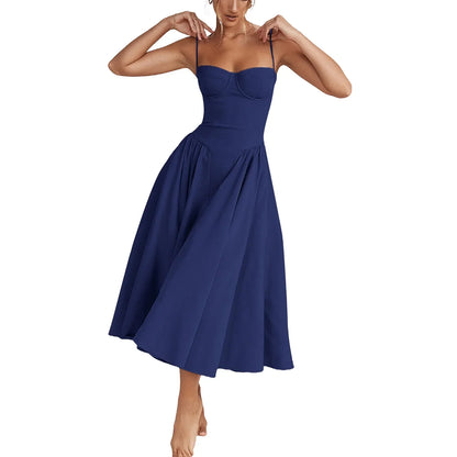 FashionSierra - Women Side Pockets Low-Cut Cami Midi Dress
