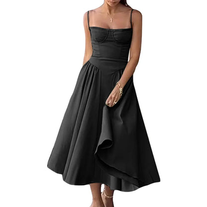 FashionSierra - Women Side Pockets Low-Cut Cami Midi Dress