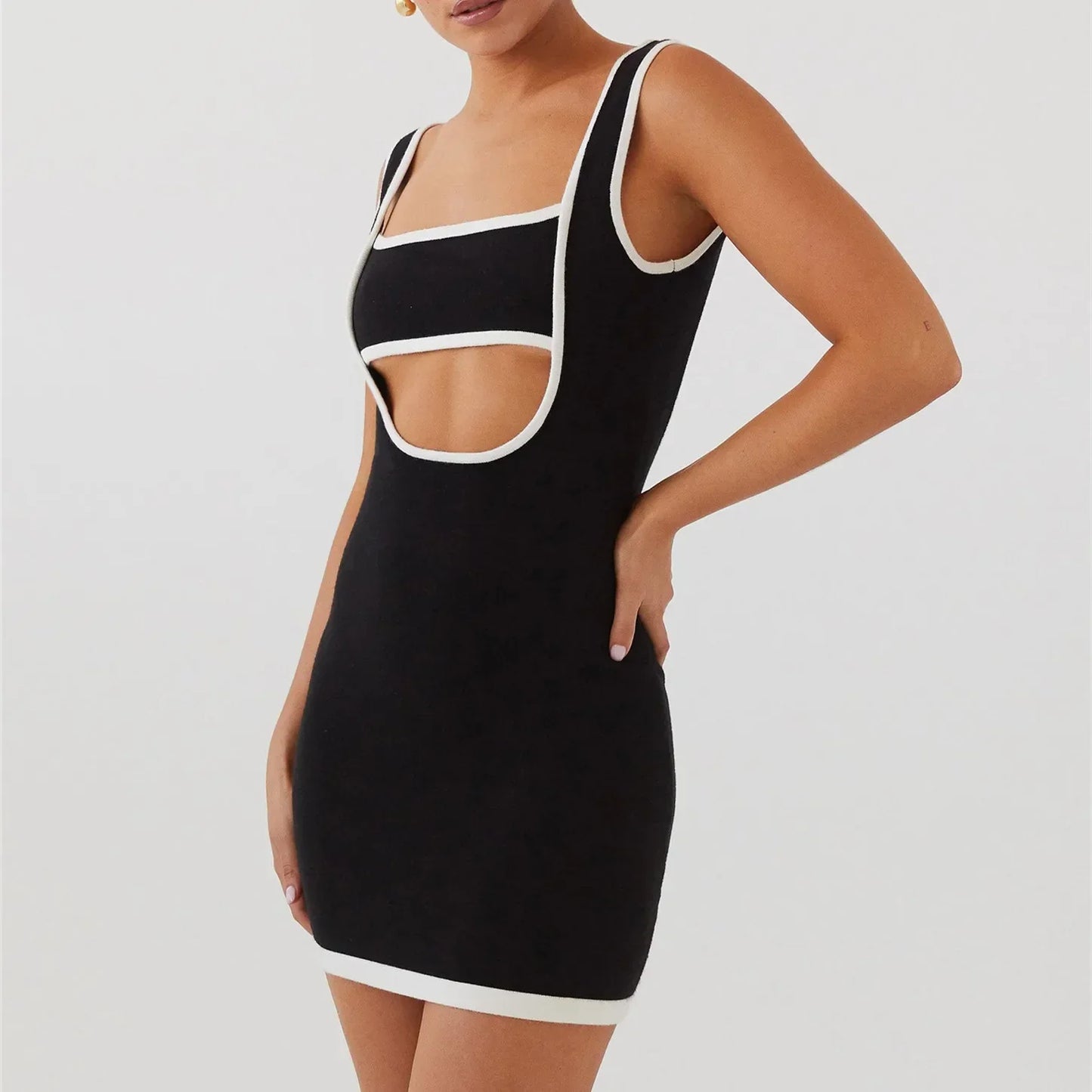 Summer Club Night Out Women Fashion Sleeveless Hollow Out Mini Bodycon Cut Out Dress