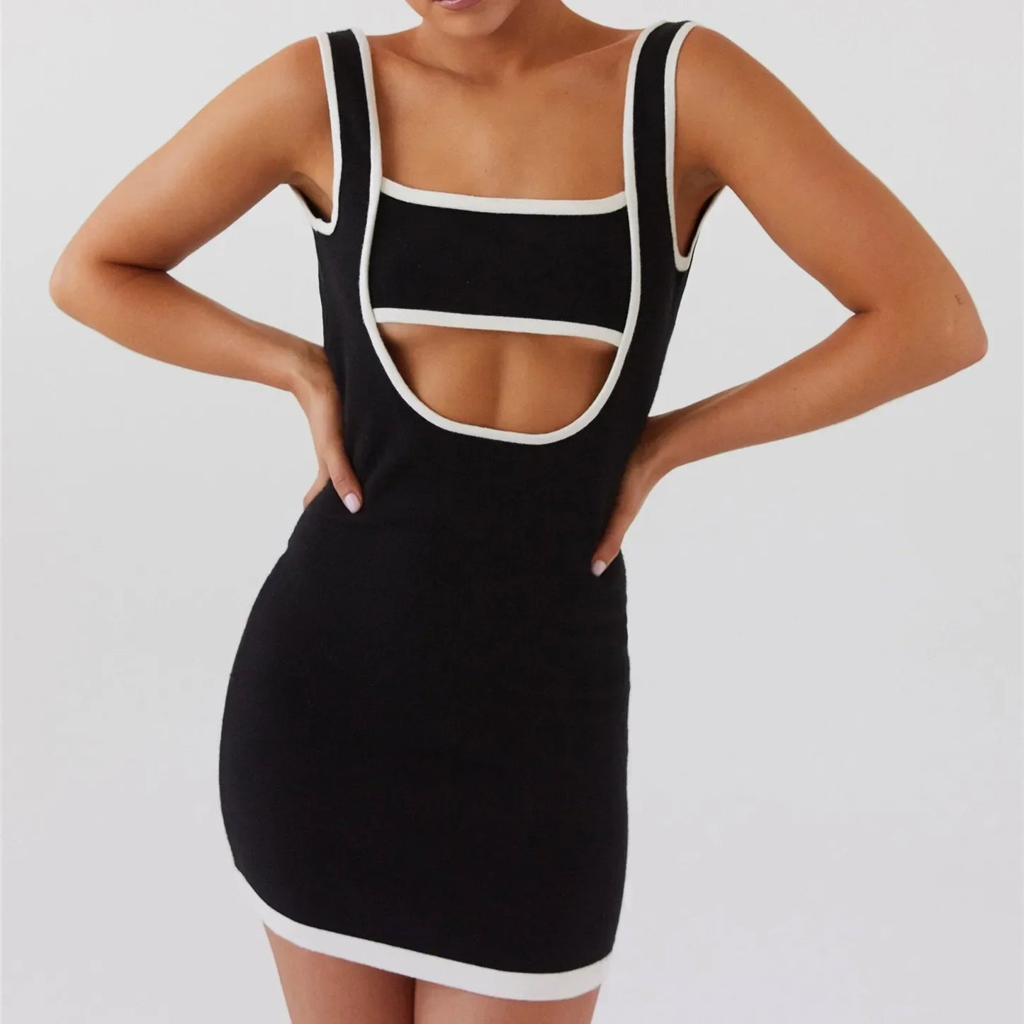 Summer Club Night Out Women Fashion Sleeveless Hollow Out Mini Bodycon Cut Out Dress