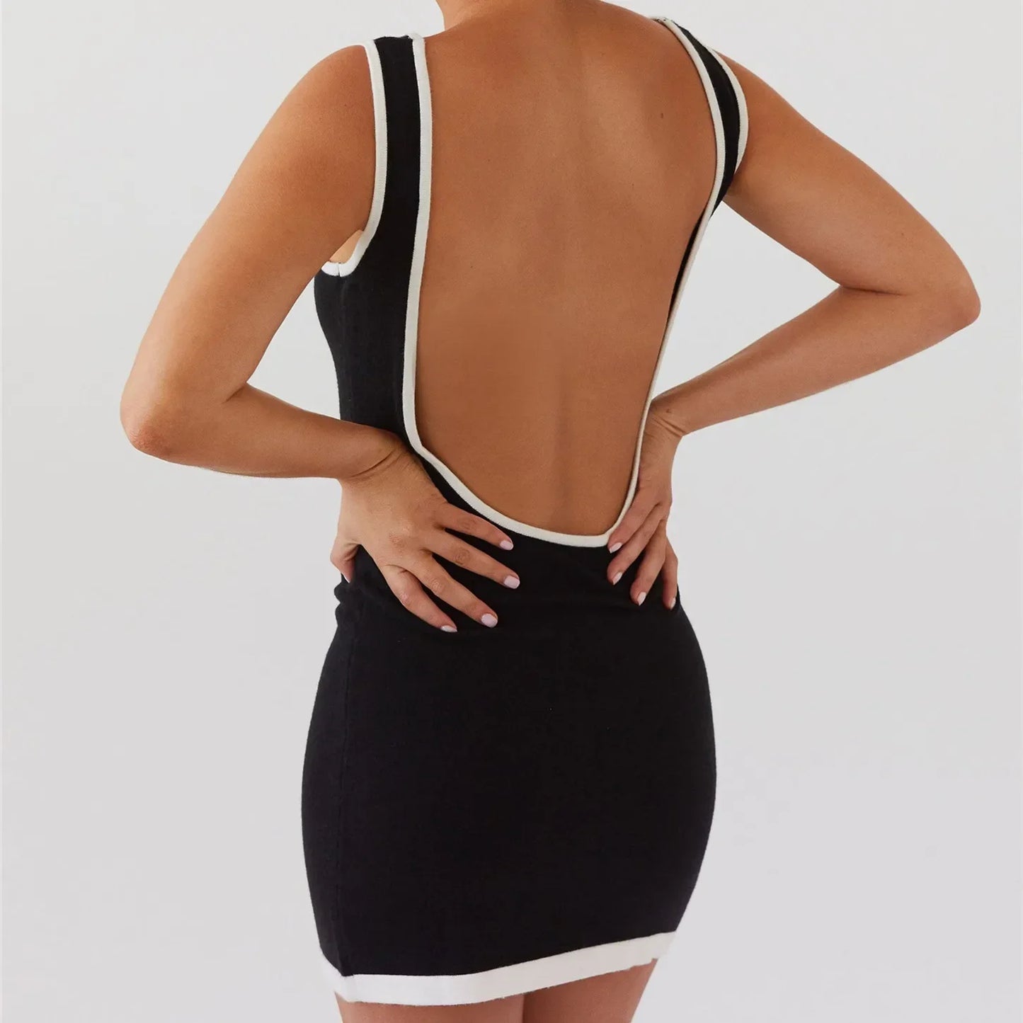 Summer Club Night Out Women Fashion Sleeveless Hollow Out Mini Bodycon Cut Out Dress