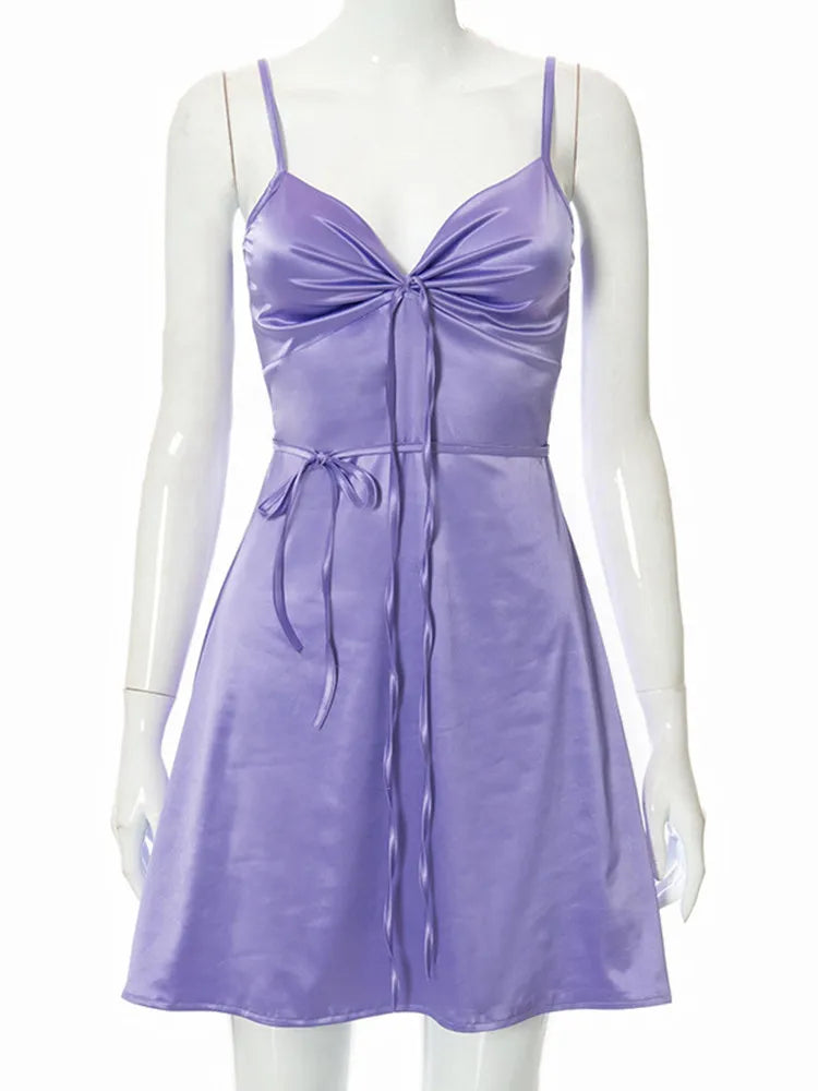 Women Y2K Spaghetti Strap Lace Patchwork Cut Out Cami Sleeveless Mini Dress