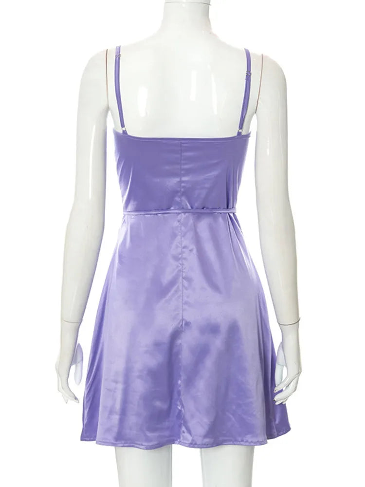 Women Y2K Spaghetti Strap Lace Patchwork Cut Out Cami Sleeveless Mini Dress