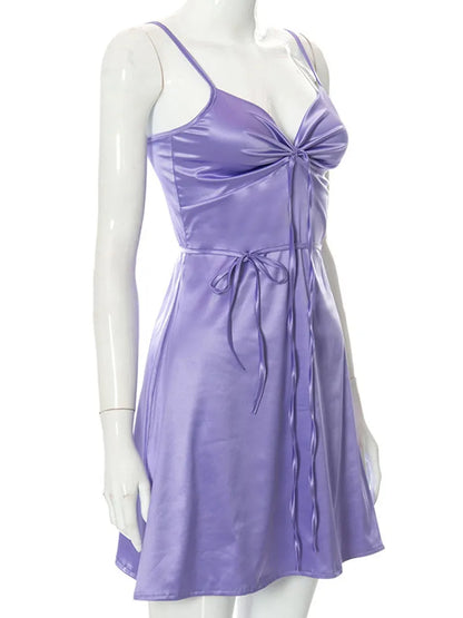 Women Y2K Spaghetti Strap Lace Patchwork Cut Out Cami Sleeveless Mini Dress