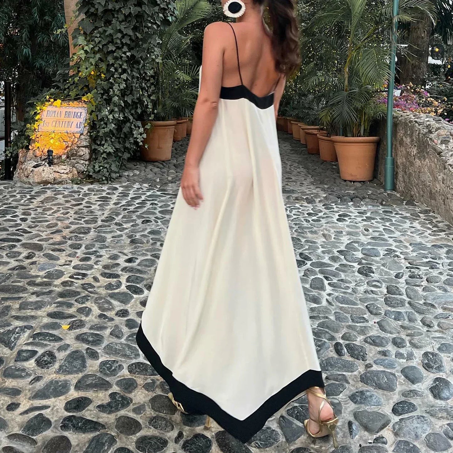 FashionSierra - Women Y2k Spaghetti Strap Maxi Patchwork Low Cut Backless Long Ruffle Flowy Beach Sundress Midi Dress