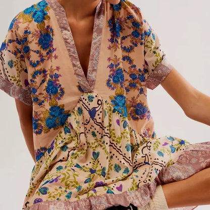 V-Neck Puff Sleeve Mini Women's 2025 Summer Causal Beach Boho Dress