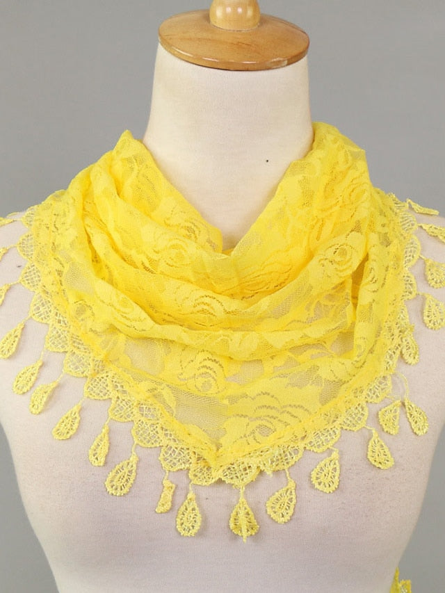 1pcs Solid Triangle Scarf for Church Shawl Catholic Church Prayer Shawl Hollow Floral Spanish Mantilla Lace Veil Wedding Cape for Women for Women