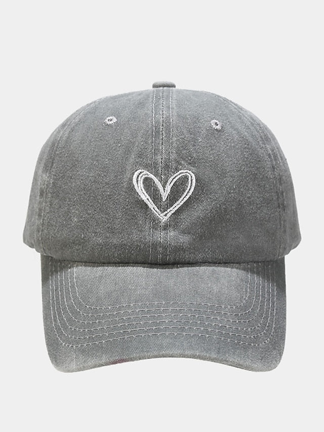 Fashion Outdoor Sport Solid Baseball Caps For Men Women Couple Love Heart Embroidery Snapback Cap Washed Cotton Dad Hat for Women