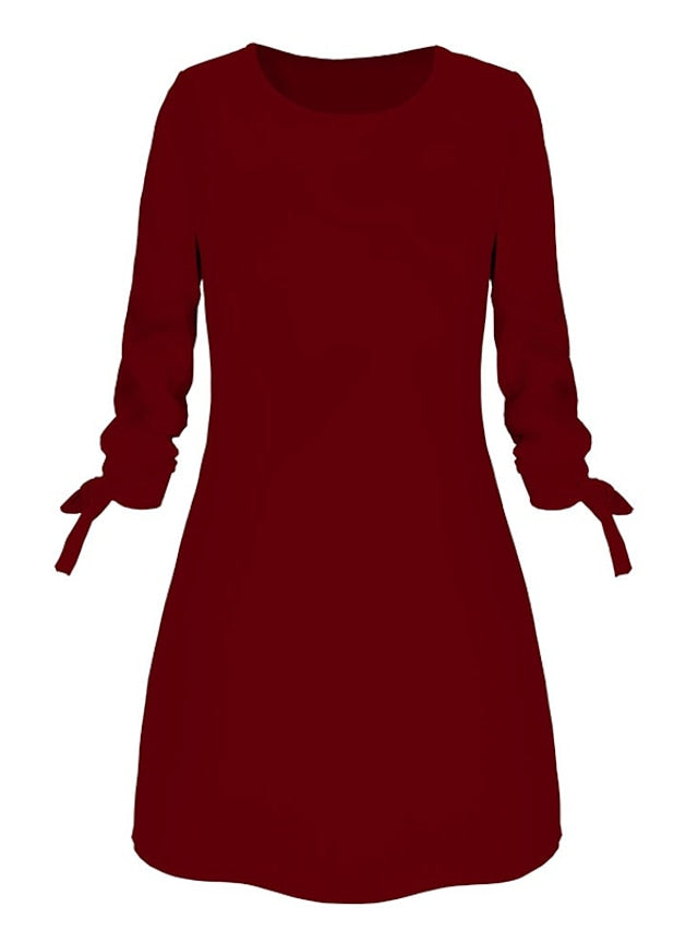 A Line Dress Mini Dress Black White Yellow Long Sleeve Pure Color Patchwork Summer Spring Crew Neck Casual Winter Dress Fall Dress  S M L XL XXL 3XL 4XL for Women