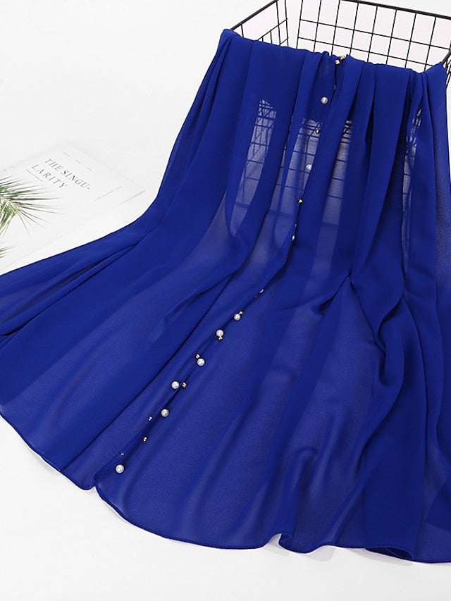 Bubble Chiffon Scarf Plain Shawls Golded Beaded Pearl Scarf Women Hijab Muslim Scarf for Women