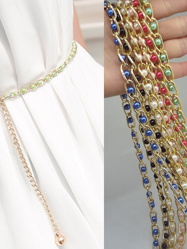 Chain Belt Metal Chain Metal Bucke Geometric Formal Party Daily Green White Black Blue for Women