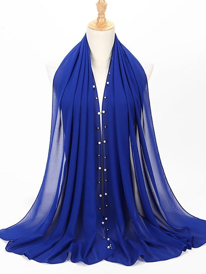 Bubble Chiffon Scarf Plain Shawls Golded Beaded Pearl Scarf Women Hijab Muslim Scarf for Women