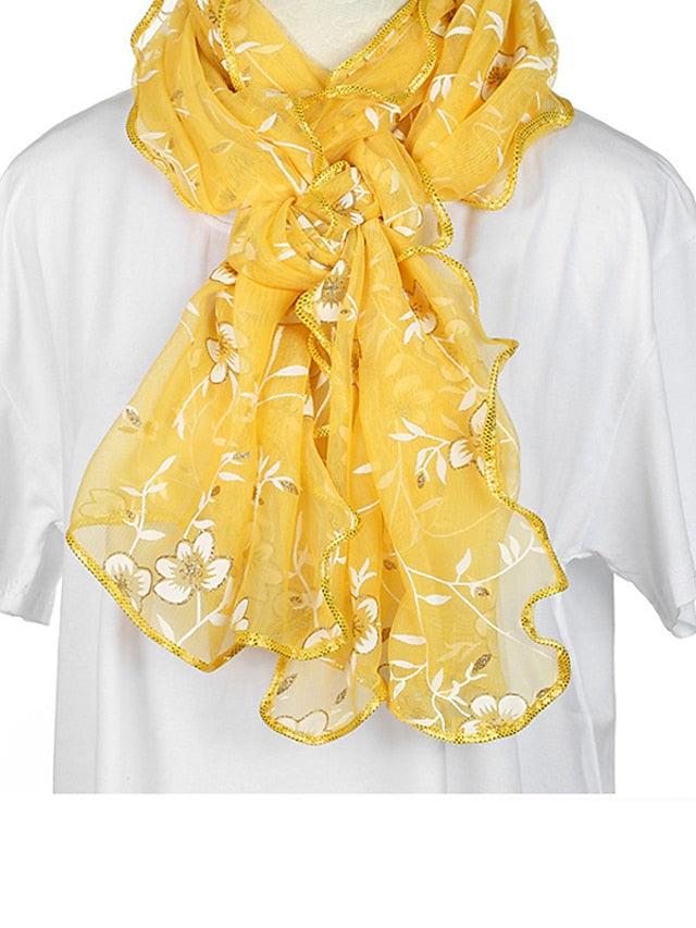 New Flower Embroidery Gauze Scarf Women Travel Holiday Sunscreen Beach Shawl Daily Streetwear Birthday Gift for Women