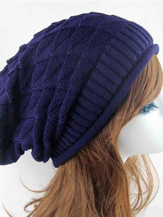 Hat Beanie / Slouchy Black Purple Wine Outdoor Home Street Knitted Pure Color Portable Windproof Comfort for Women