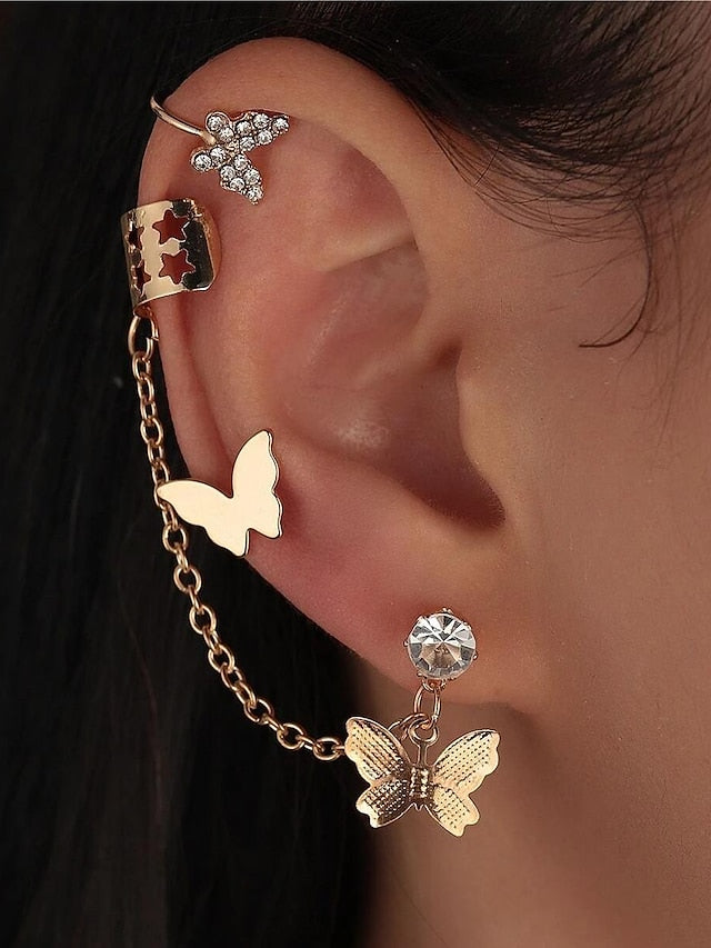 1 set Stud Earrings Ear Cuff For Birthday Gift Date Rhinestone Alloy Classic Fashion Butterfly for Women