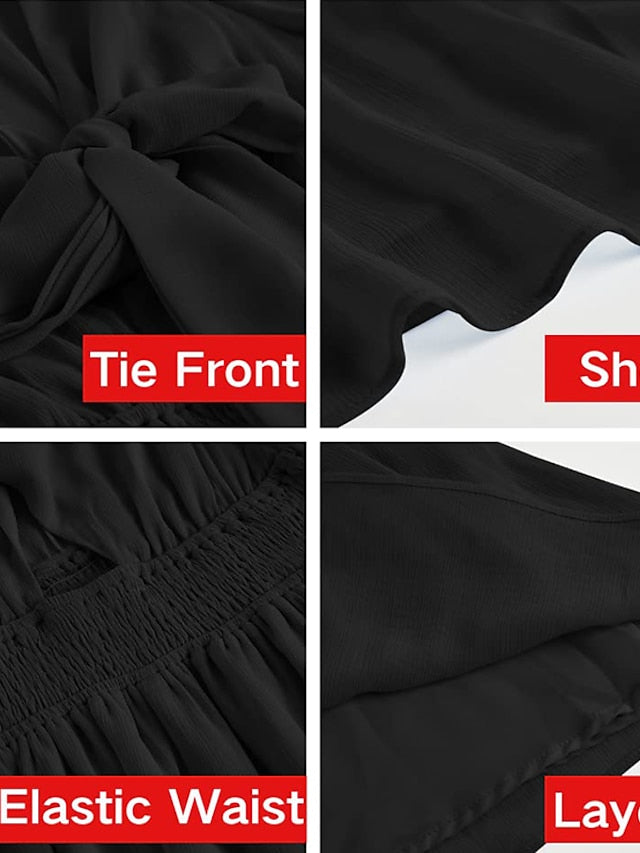 A Line Dress Mini Dress Black White Pink Long Sleeve Pure Color Lace up Summer Spring V Neck Casual Winter Dress Fall Dress  S M L XL for Women