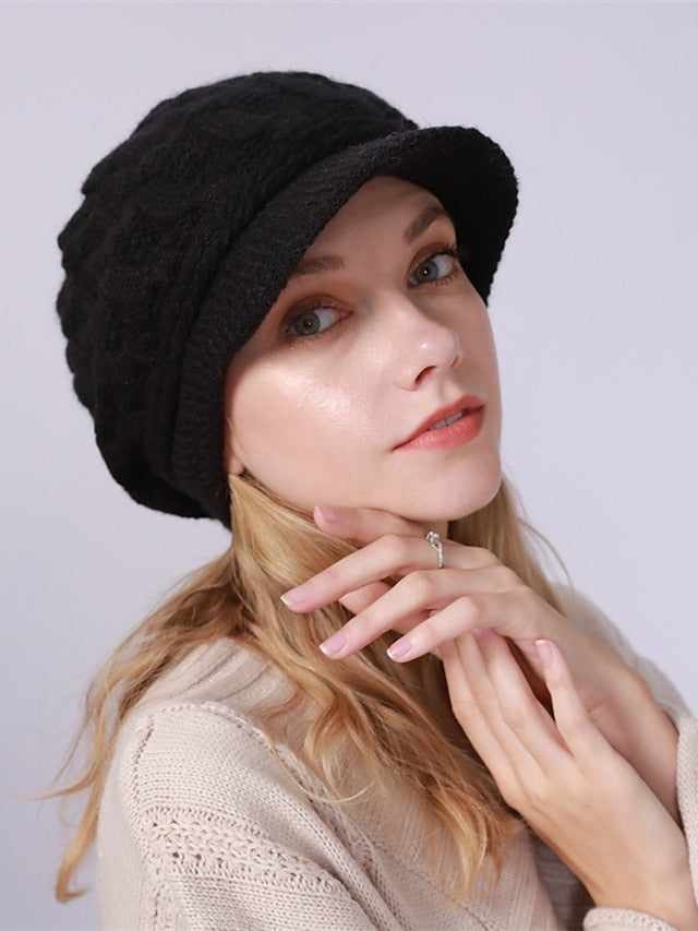 Hat Beret Hat Black Pink Wine Outdoor Street Dailywear Knit Pure Color Warm Breathable for Women