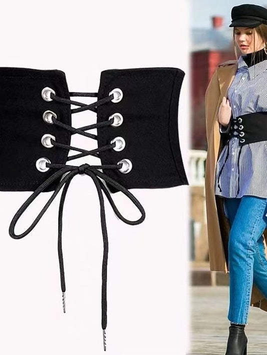 Corset Belt Canvas Buckle Free Plain Casual Vintage Retro Work Daily Black White for Women