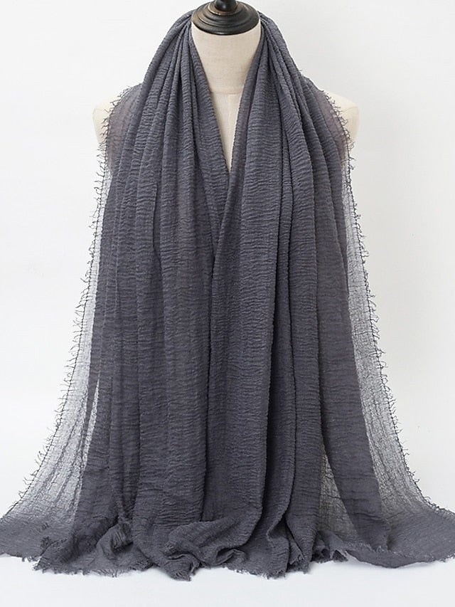 Plain Wrinkle Wrap Cotton Viscose Long Shawl Scarf Women Crinkle Hijab Shawl Muslim Head Hijab Scarf for Women