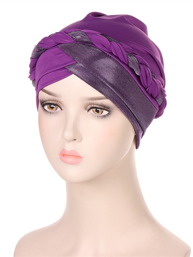 Muslim Turban Glitter Braids Women Forehead Cross Inner Hijab Islamic Head Wrap Arab Underscarf Bonnet Stretchy Cap for Women