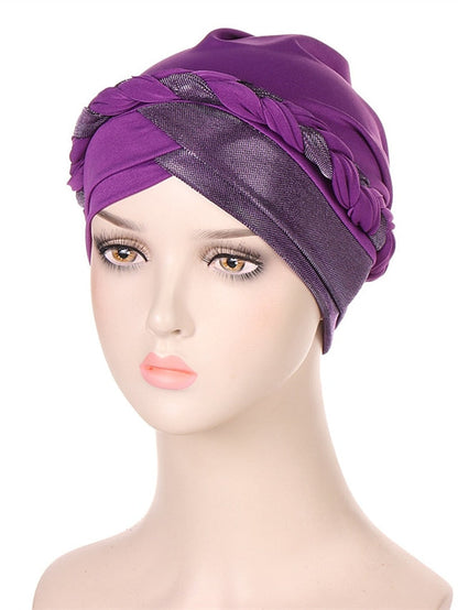 Muslim Turban Glitter Braids Women Forehead Cross Inner Hijab Islamic Head Wrap Arab Underscarf Bonnet Stretchy Cap for Women