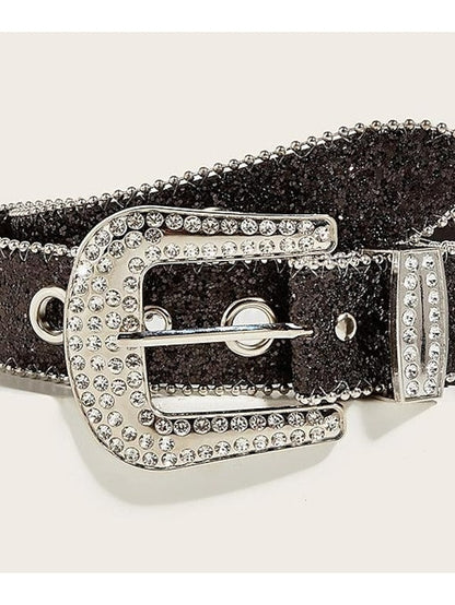 PU Buckle Belt Metal Bucke Crystal Rhinestone Eyelet Classic Wedding Party 3.8CM beaded car side bead size eyelet buckle (silver) 3.8CM beaded car side bead size eyelet buckle (black) for Women