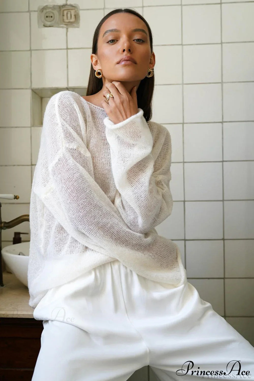 Hollow Out Bell Sleeve Knit Sweater