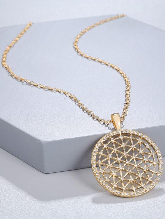 Hollow Out Round Charm Necklace for Women