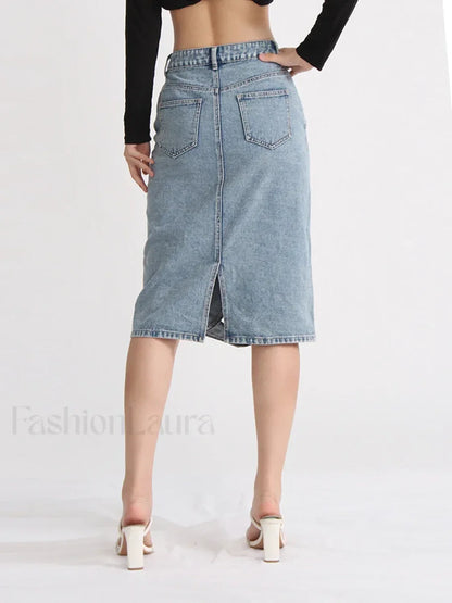 Hollow Out Zipper Denim Skirt