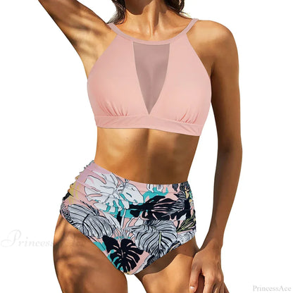 Hollow Solid Color High Waist Two Piece Set
