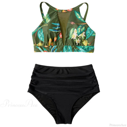 Hollow Solid Color High Waist Two Piece Set