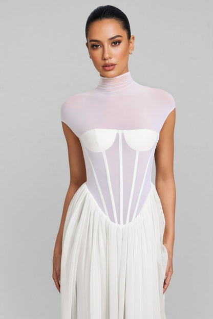 Mishatp White Semi Sheer Chiffon Maxi Dress