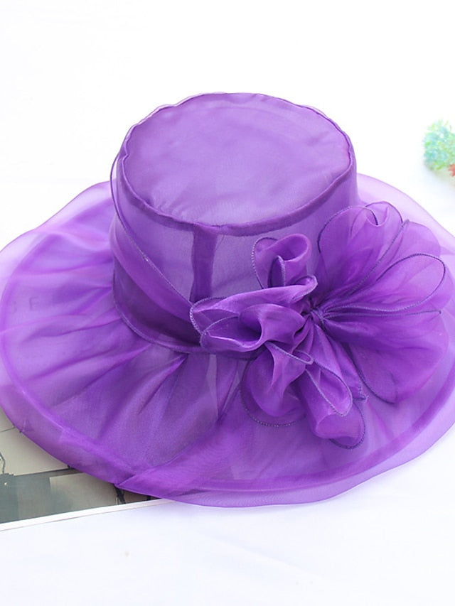 Hat Fedora Hat Black Blue Purple Wedding Party Outdoor Floral Tulle Flower Portable Comfort Breathable for Women