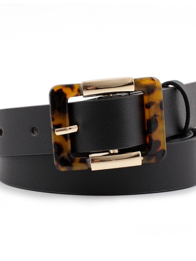 Unisex PU Buckle Belt PU Leather Prong Buckle Leopard Casual Classic Party Daily Black Brown Beige for Women