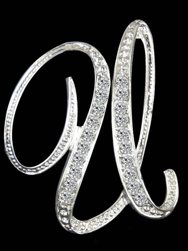 letter brooch pins initial rhinestone brooch for women crafts silvery m for Women