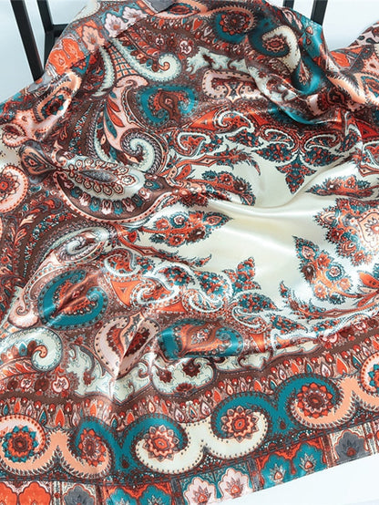 Vintage Flowers Square Scarf For Women Shawls Neckerchief Female Print Headband On the Head Wraps Foulard Hijab Hair Bands 90*90cm for Women