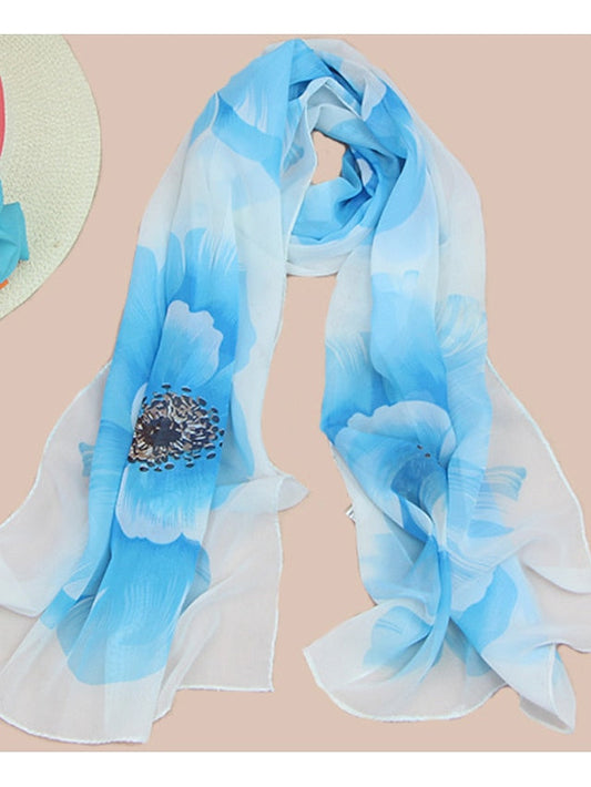 Large Floral Silk Scarf Cycling Sun Protection Long Scarf for Women
