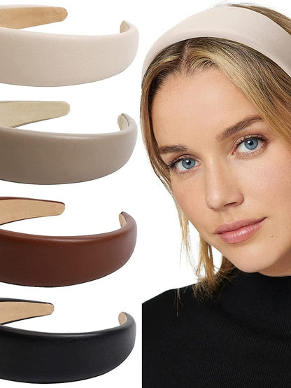 4pcs Girls' Headbands Leather Headband for Women - 4Pcs Wide Headbands Fashion Thick Hair Head Bands Diademas Para Mujer De Moda Hair Accessories for Women