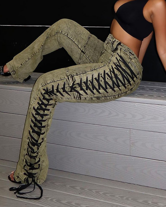 High-Waisted Tie-Strap Jeans