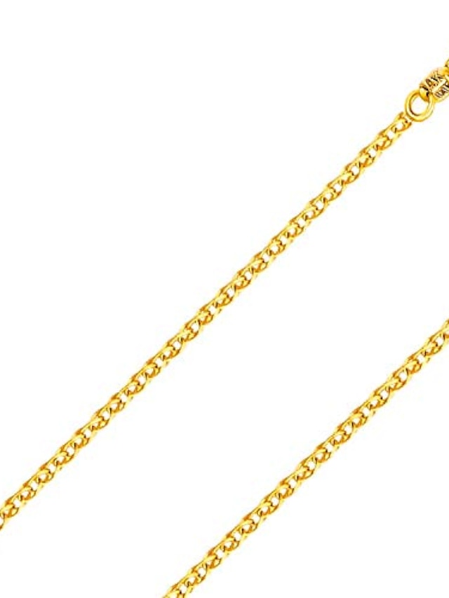 14k solid gold italian yellow gold 1.5mm flat open wheat link chain necklace- made in italy-14 karat with lobster claw clasp include gift box with order 18.5 inches for Women