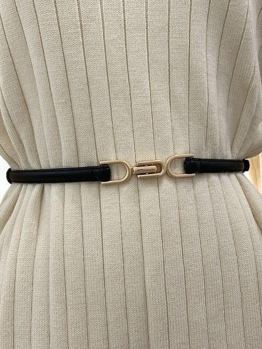 belt female pair buckle adjustable thin belt decoration simple waist mirror belt female pu imitation leather free punch girdle for Women