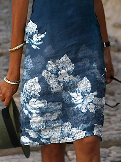 A Line Dress Knee Length Dress Green Blue Short Sleeve Floral Print Spring Summer V Neck Basic Casual Loose  S M L XL XXL 3XL / 3D Print for Women