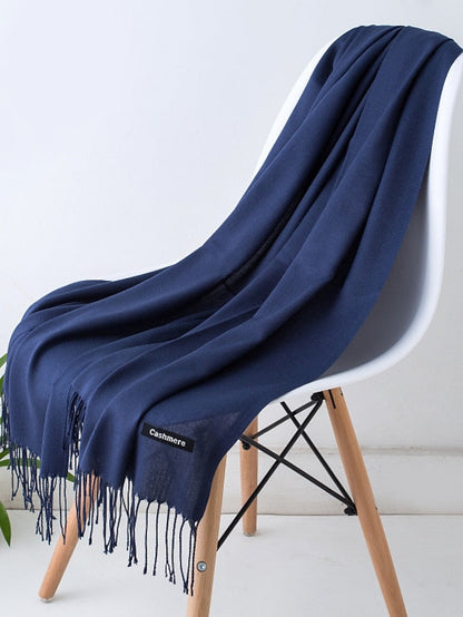 1pcs Solid Color Hijabs Imitation Cashmere Scarf Women All Season Long Shawls And Wraps Hijab Scarves Tassels Thin Headband for Women
