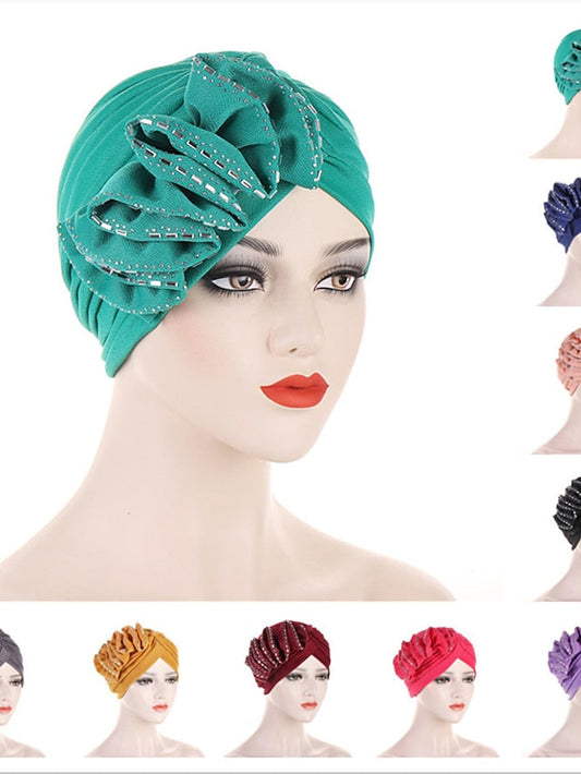 Lastest Flower Turban Bonnet for Women Muslim Hijab Headscarf Cap Wedding Party Headwear Turbante African Headtie for Women