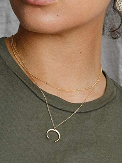 1PC Necklace  Layered Choker Necklace Handmade 14K Gold Plated Y Pendant Necklace Multilayer Bar Disc Necklace Adjustable Layering Choker Necklaces for Women for Women