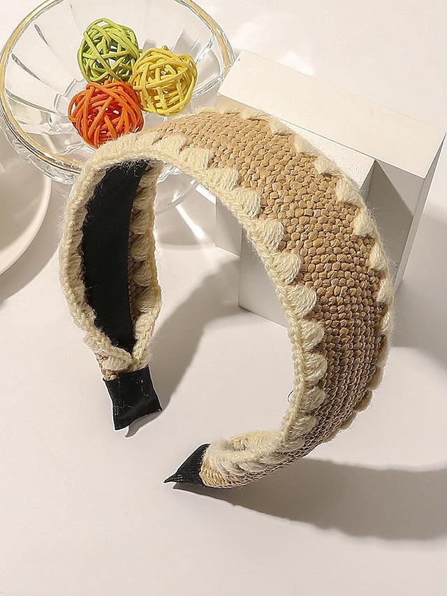 1PC Girls' Headbands Headband For Street Daily Holiday Weave Fabric Wool Edge Raffia Headband-Knotted Beige Wool Edge Raffia Headband - Flat Black Wool Edge Raffia Headband - Flat Beige for Women