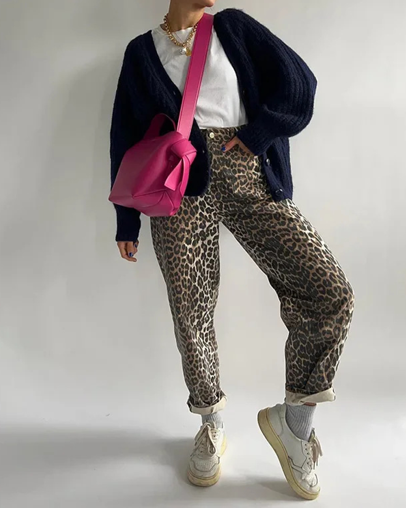 Ancient Print Leopard Print Casual Pants