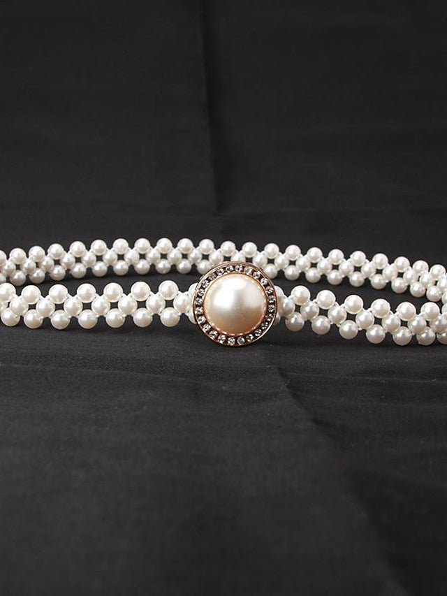ladies pearl waist chain korean version rhinestone pearl decorative belt fashion sweet dress elastic belt women wholesale for Women