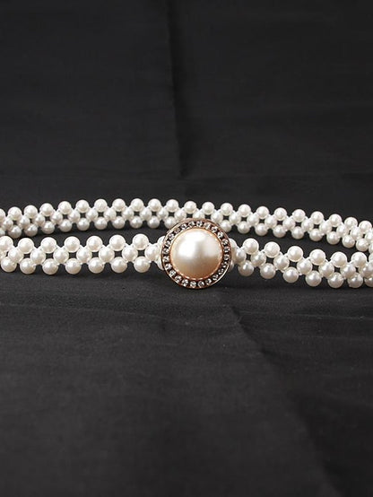 ladies pearl waist chain korean version rhinestone pearl decorative belt fashion sweet dress elastic belt women wholesale for Women